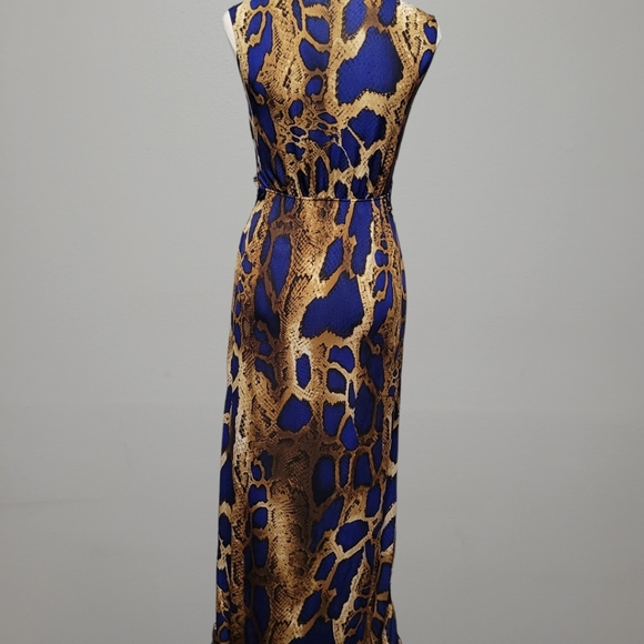 Venus blue reptile combo plunging grecian maxi dress size small - Picture 6 of 9